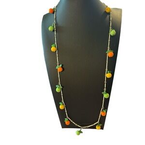 Vintage Tutti Frutti Necklace Fruit Salad White‎ Enamel Long Colorful Fun READ